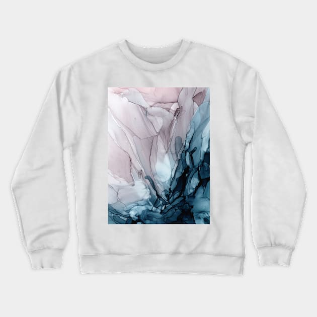 Blue Seas Mauve Sand Abstract Flow Painting 3 Crewneck Sweatshirt by Elizabeth Karlson Art